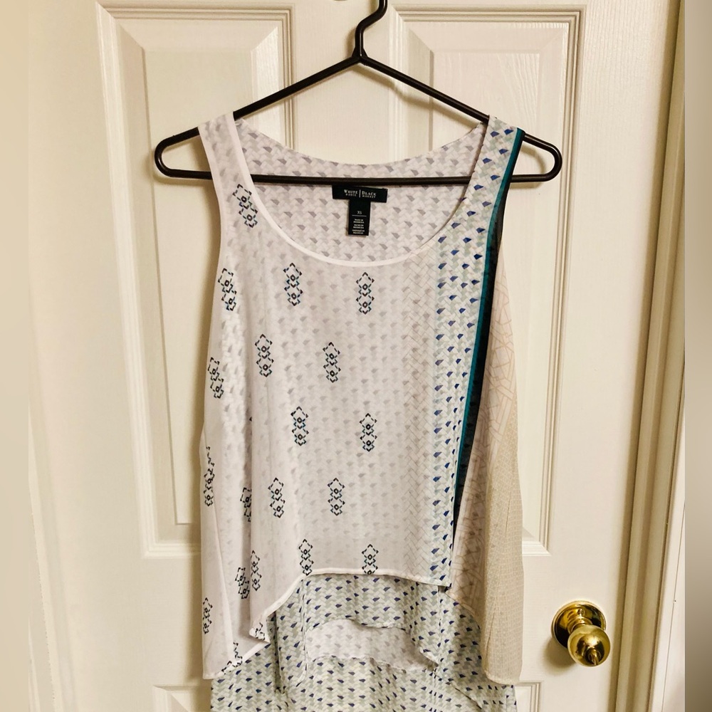 WHBM | EUC White Teal Tan High Low Sleeveless Top XS